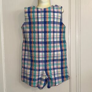 Vintage Monday’s Child plaid madras‎ summer cloth romper/shortalls 4T